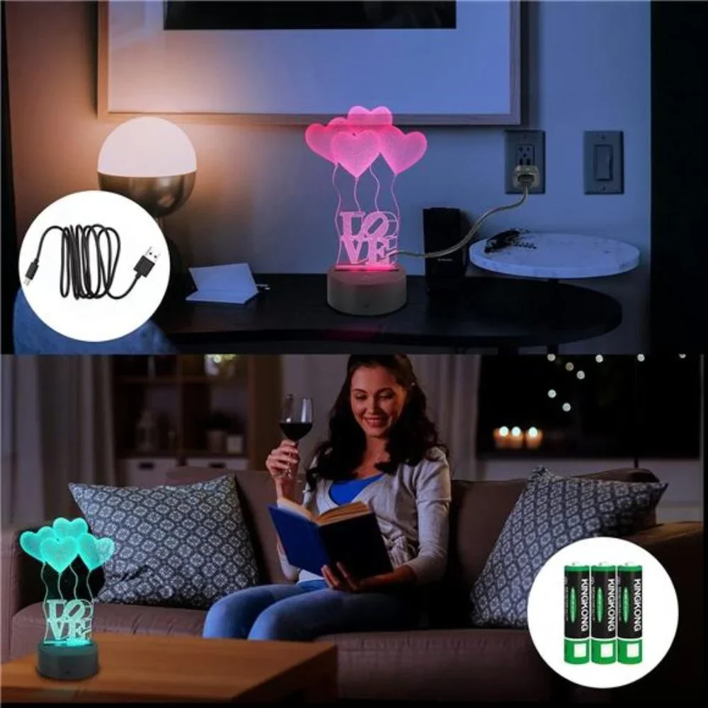 3D I Love You Illusion Night Light 16 Colors Changing Smart Touch Remote Control